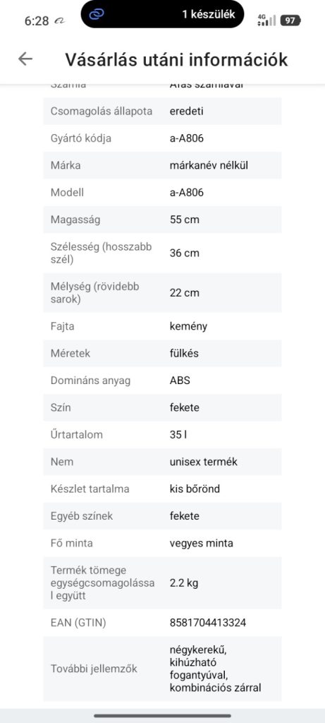 a-A806 bőrönd méretei