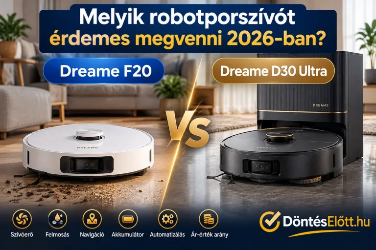 Dreame F20 és D30 Ultra robotporszívó összehasonlítás – AI-illusztráció