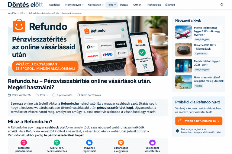 Refundo.hu pénzvisszatérítés – Döntés előtt cikk kiemelt illusztráció